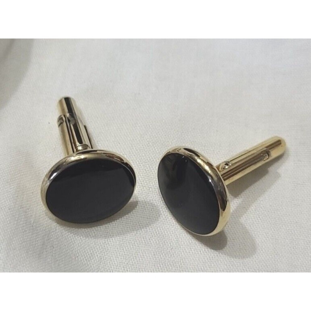 Cufflinks Black and Gold Tone with Toggle Closure Round Classy